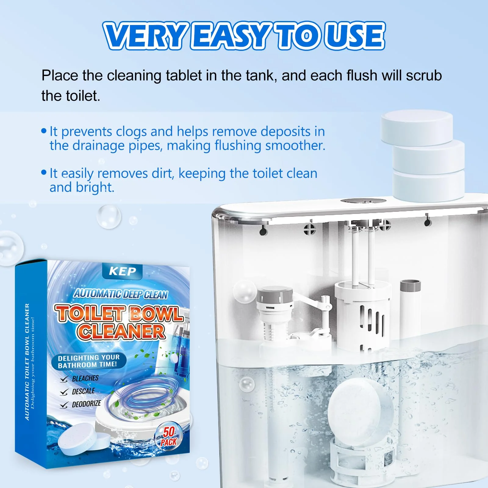 Automatic Toilet Bowl Cleaner Tablets–Fresh Scent,Long-Lasting Clean–Safe for Tanks&Pipes Deodorizing and Descaling –Bathroom Cleaner Against Tough Stains Keeps Bowl Clean Between Washes-50 PACK-1111 - Image 5