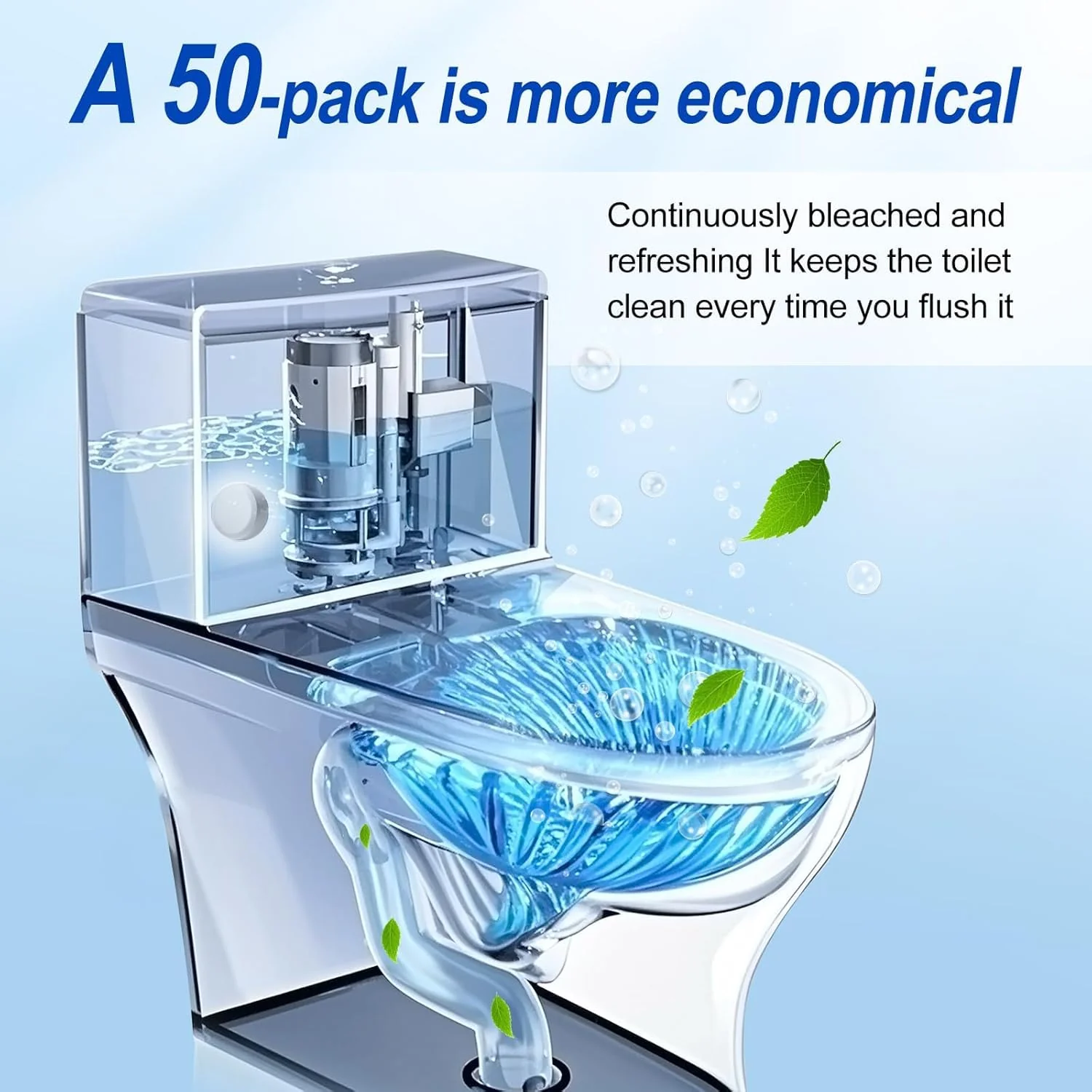Automatic toilet cleaning tablets,50 packs-bleaching, descaling, deodorizing-water tank drop tablets, fresh smell, safe, for removing stains and scale, recommended for most toilets, cost performance - Image 7