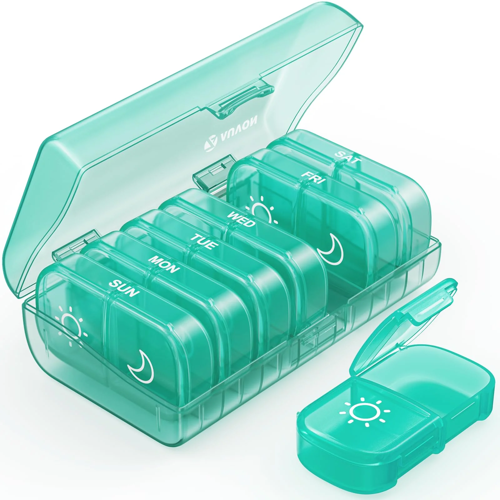 AUVON XL Weekly Pill Organizer 2 Times a Day, Pill Box 7 Day with One-Side Large Openings for Easy to Use, Cyan AM PM Pill Case for Medication, Vitamins, Fish Oils, Supplements - Image 2