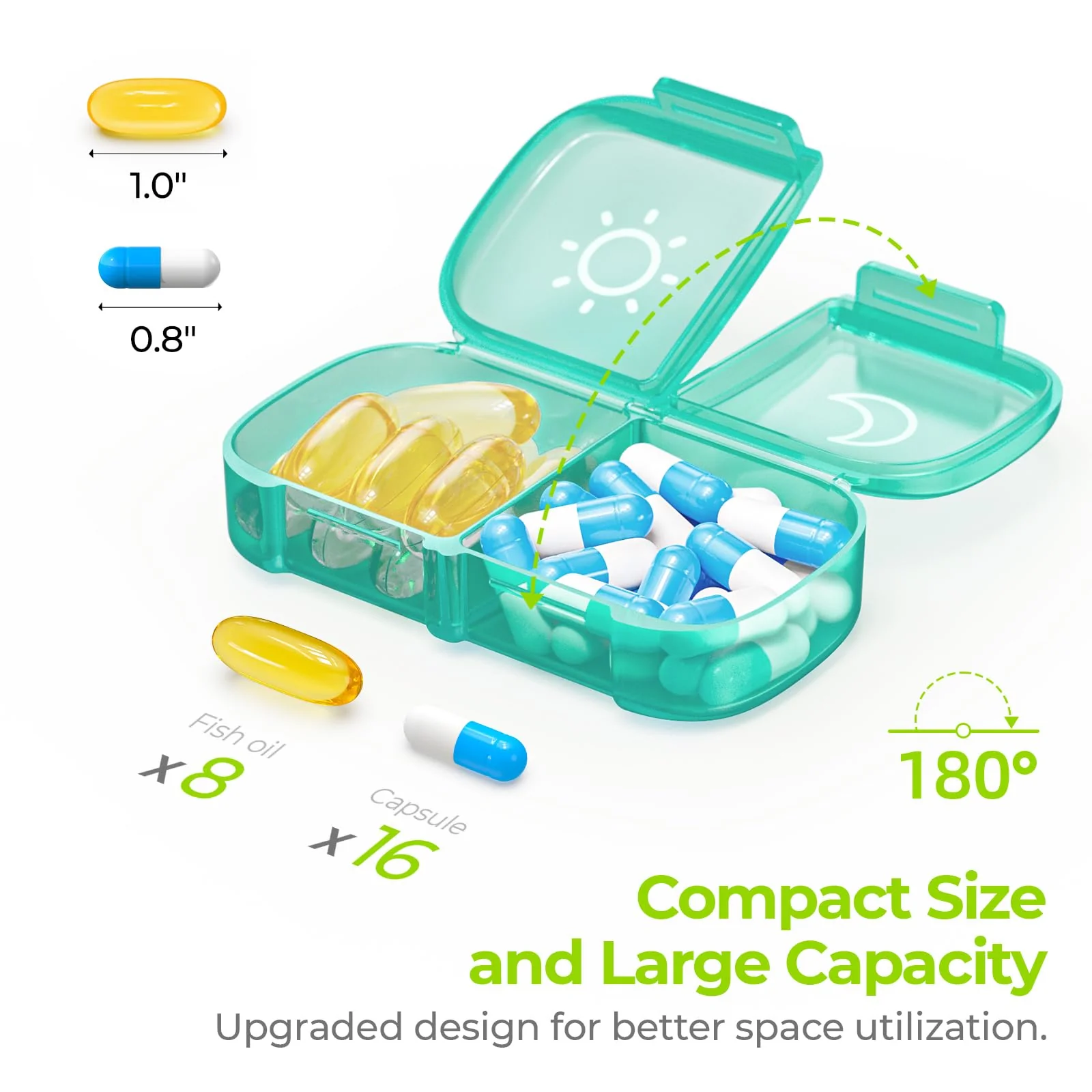 AUVON XL Weekly Pill Organizer 2 Times a Day, Pill Box 7 Day with One-Side Large Openings for Easy to Use, Cyan AM PM Pill Case for Medication, Vitamins, Fish Oils, Supplements - Image 3
