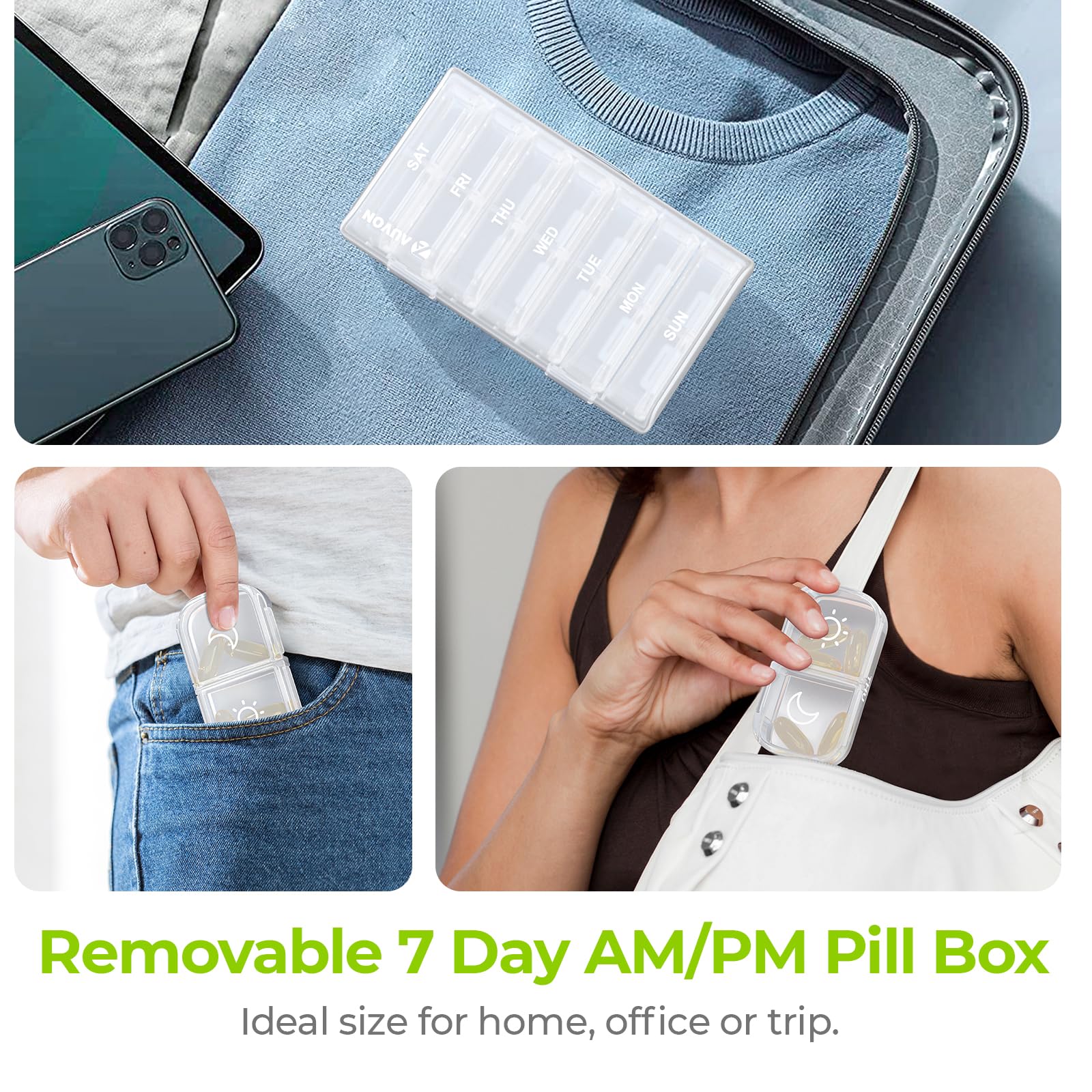 AUVON XL Weekly Pill Organizer 2 Times a Day, Pill Box 7 Day with One-Side Large Openings for Easy to Use, White AM PM Pill Case for Medication, Vitamins, Fish Oils, Supplements - Image 6