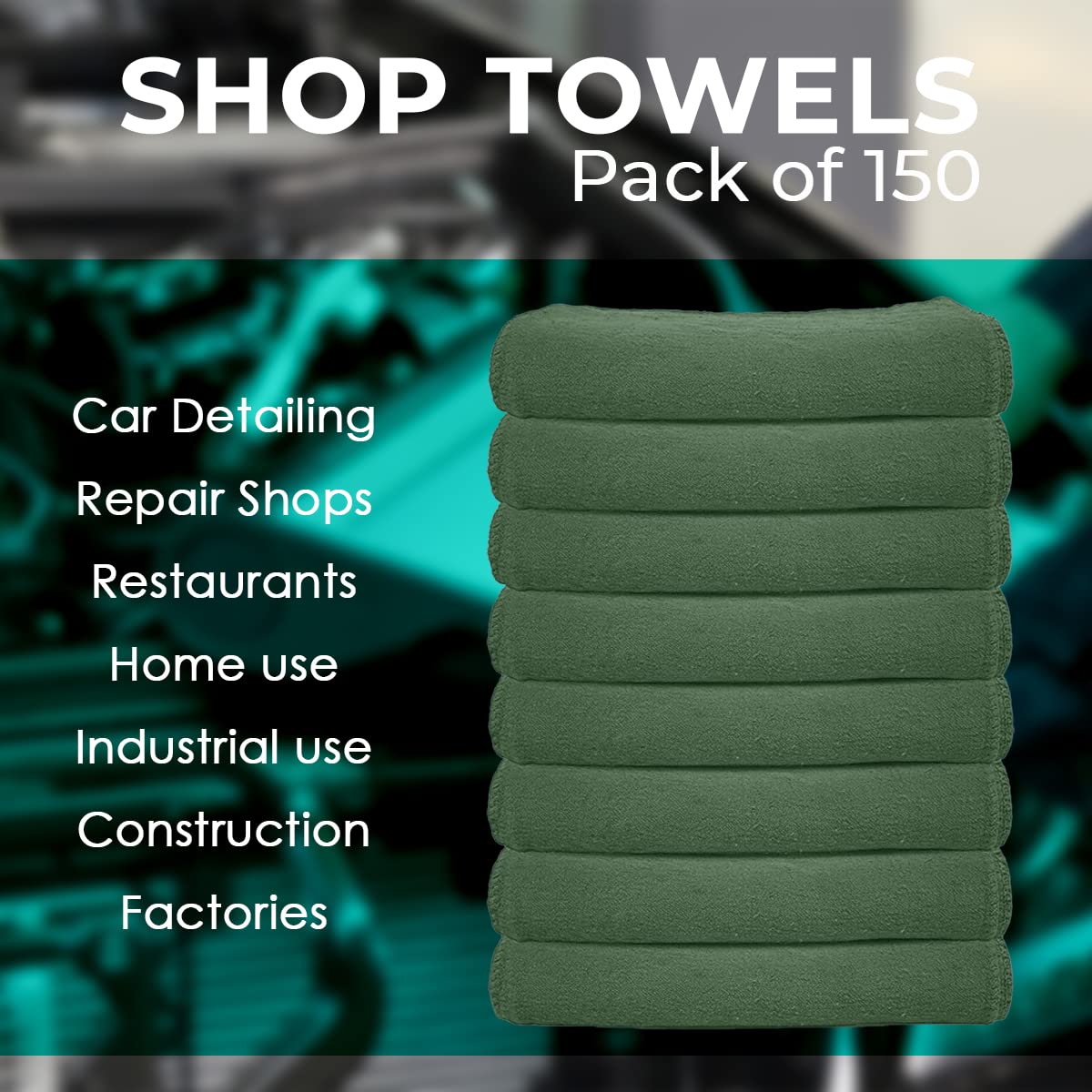 Avalon Towels Cotton Shop Rags – (Pack of 50) Size 12x14 Inches Cleaning Rags – Absorbent Shop Towels and Multipurpose Cleaning Towels for Automobiles, Industries, Garage and Homes (Green) - Image 3