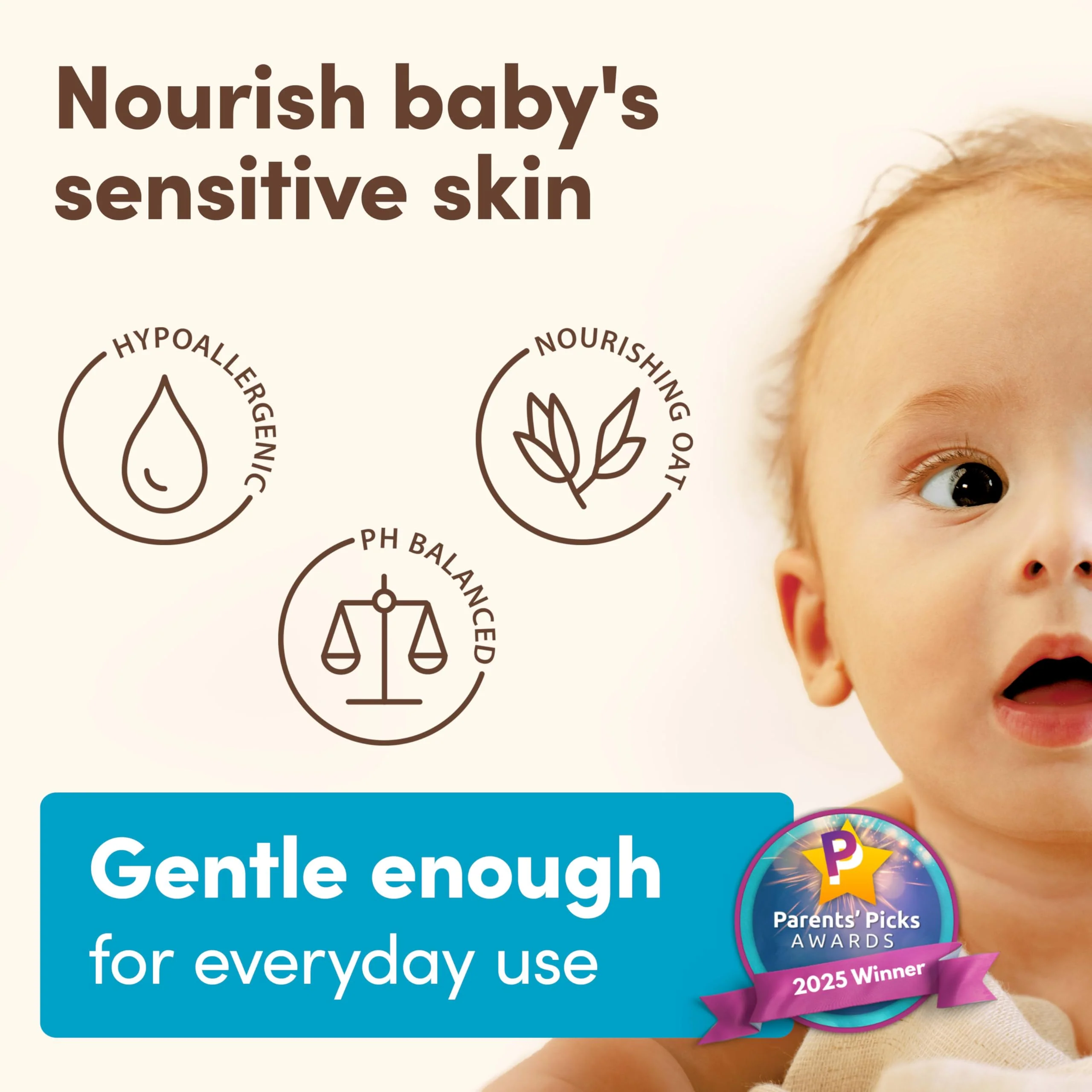 Aveeno Baby Daily Moisture Body Wash & Shampoo with Oat Extract, Hypoallergenic, Tear-Free, No Added Parabens, pH-Balanced Formula For Sensitive Hair & Skin, Baby Essentials, 33 fl oz - Image 2