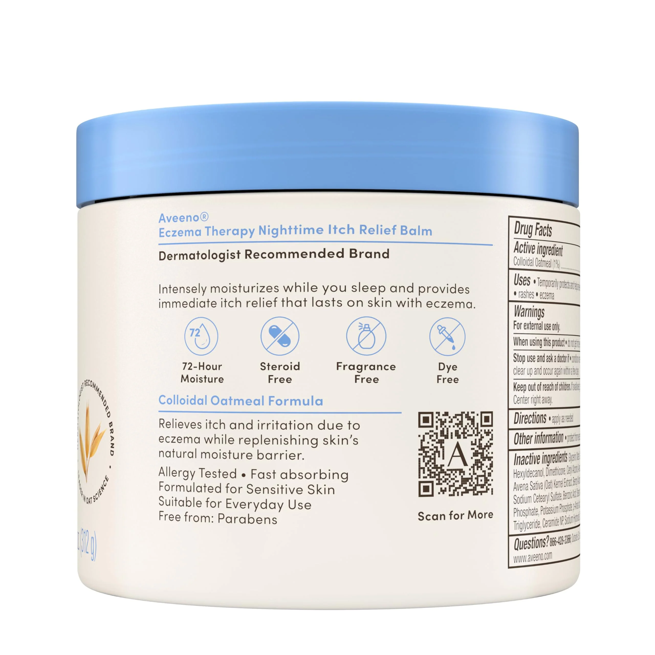 Aveeno Eczema Therapy Nighttime Itch Relief Balm, Colloidal Oatmeal Formula Instantly Soothes Itchy, Eczema-Prone Skin, Moisturizing Balm for Sensitive Skin, Steroid- & Fragrance-Free, 11 oz - Image 4