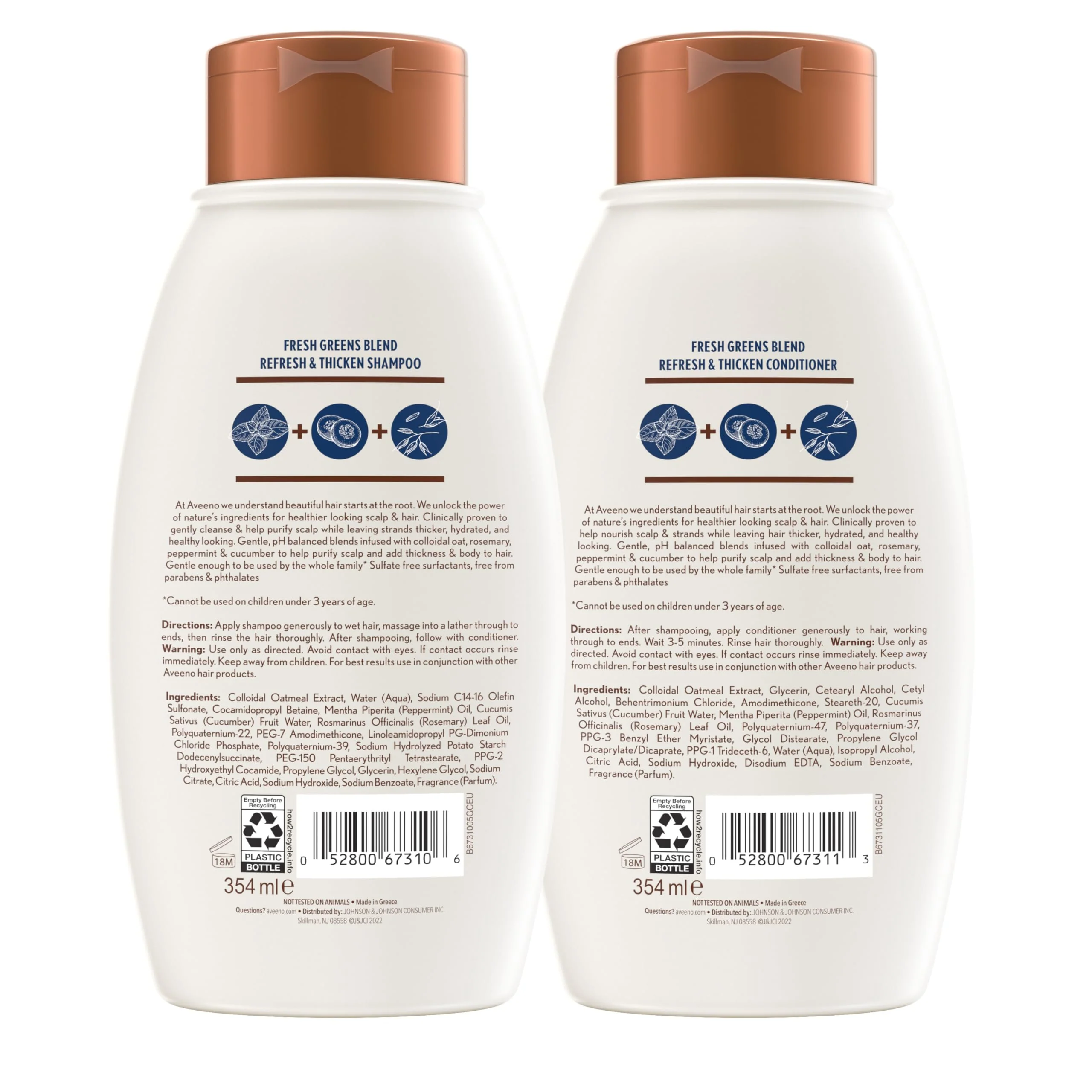 Aveeno Fresh Greens Shampoo + Conditioner with Rosemary, Peppermint & Cucumber for Strengthening & Nourish, Clarifying & Volumising Shampoo for Thin or Fine Hair, Paraben-Free, 12 ml - Image 2
