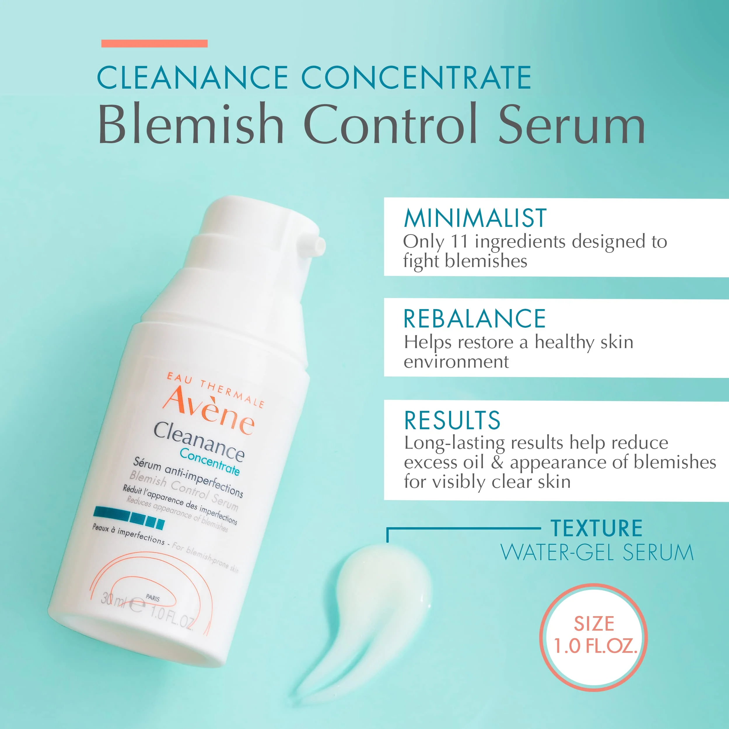 Avène Cleanance Concentrate Blemish Control Serum, clarifying water-gel, fragrance and silicone free, For acne-prone skin, airless pump, 1 fl. oz. - Image 5