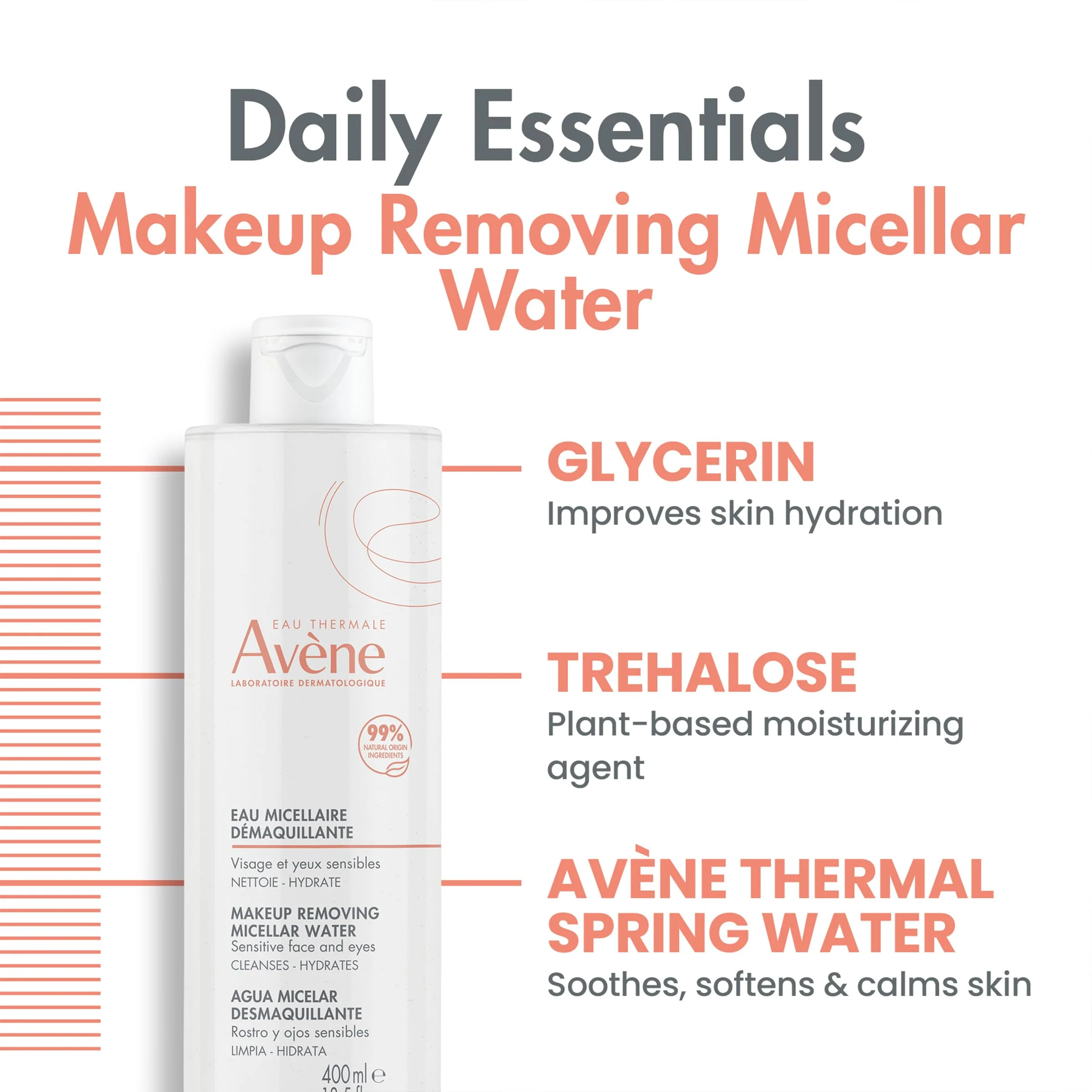 Avène Micellar Lotion Cleansing Water - Soap-Free 3-in-1 Cleanser, Toner, Make-up Remover - All Skin Types - Non-Comedogenic - 6.7 Fl Oz - Image 5