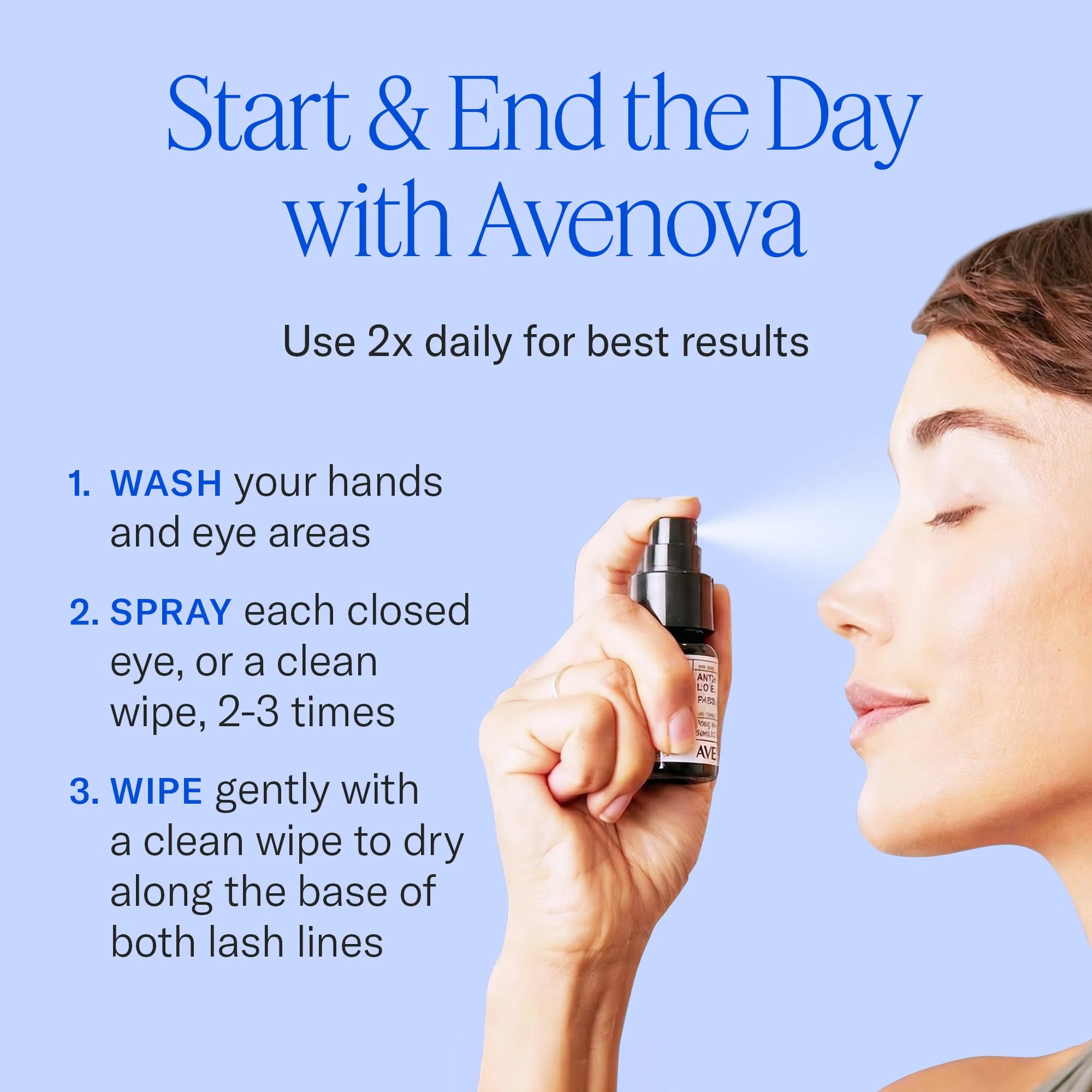 Avenova Eyelid and Eyelash Cleanser Spray - Gentle, Pure Hypochlorous Acid Spray for Eye Irritation - Daily Lash and Eyelid Cleanser - 3-Pack, 20ml Glass Bottle - Image 2