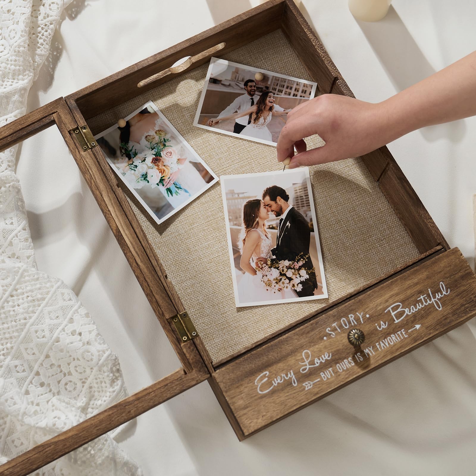 AW BRIDAL 11X16 Large Shadow Box Picture Frames Deep Shadow Boxes Display Cases with Removable Shelves and Drawers, Brown Wooden Memory Boxes for Keepsakes with Slot Christmas Decorations Gifts - Image 2