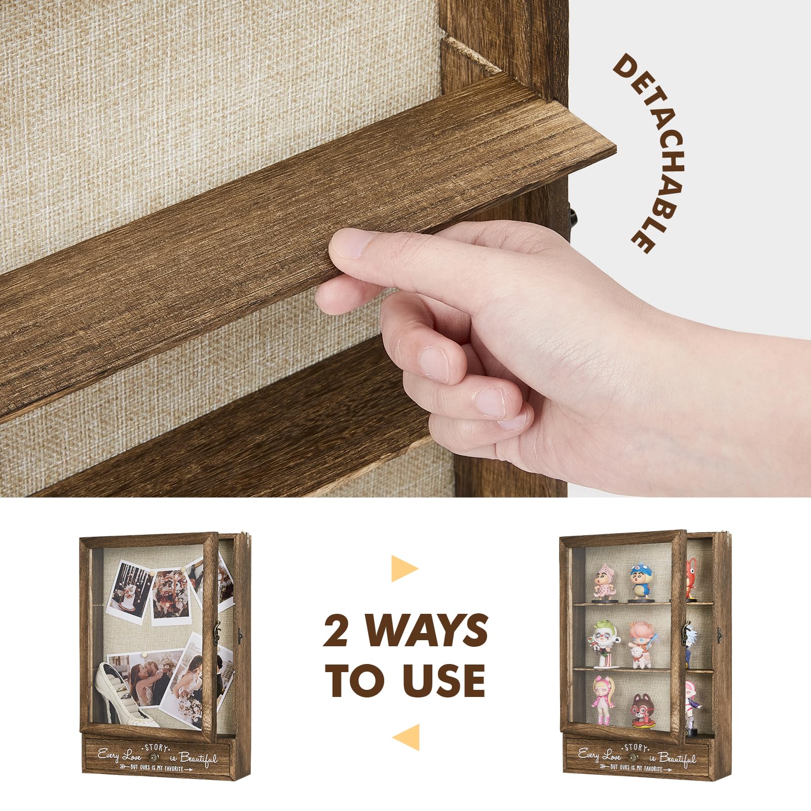 AW BRIDAL 11X16 Large Shadow Box Picture Frames Deep Shadow Boxes Display Cases with Removable Shelves and Drawers, Brown Wooden Memory Boxes for Keepsakes with Slot Christmas Decorations Gifts - Image 6