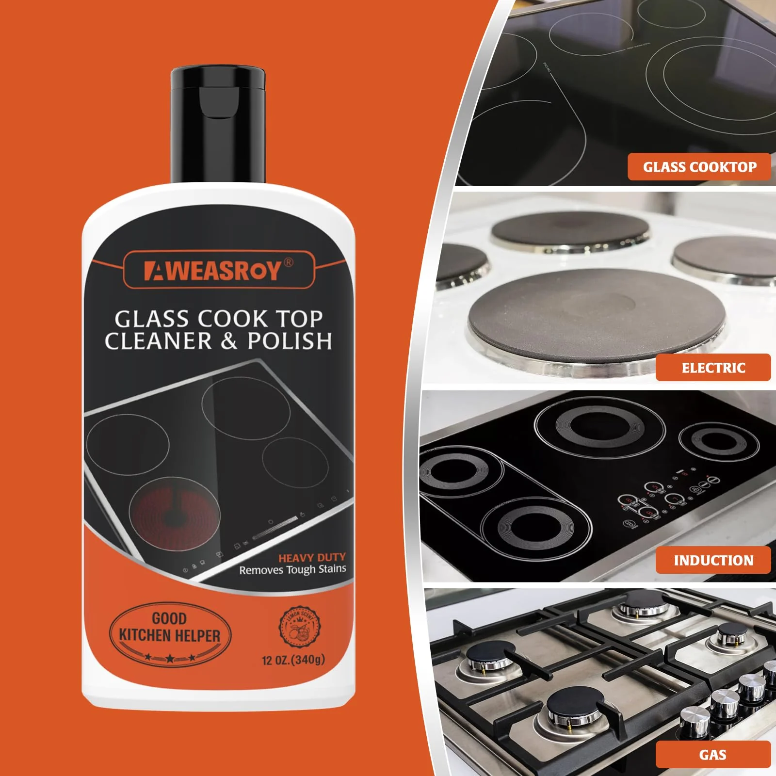 AWEASROY 20pcs Glass Stove Top Cleaner Kit - 12 oz Cooktop Cleaner Polish, Non-Abrasive No Scratch, Removes Tough Stains, Includes Scrubbing Pad, Scraper & Microfiber Cloth for Smooth Glass Surfaces - Image 2
