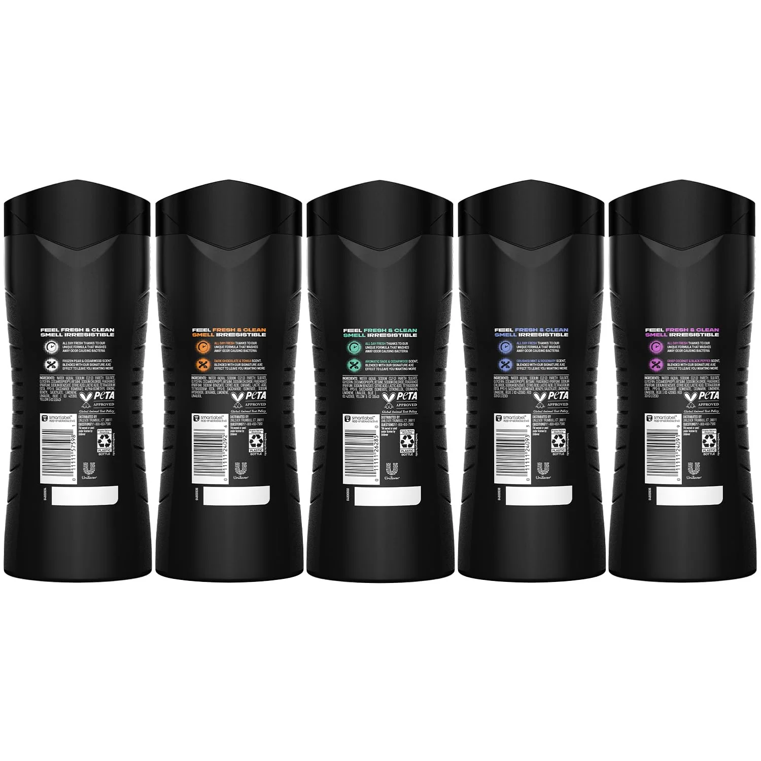 AXE Men's 3-in-1 Face, Body Wash & Shampoo Variety 5-Pack (Apollo, Dark Temptation, Black, Excite, Phoenix) 12 Hour Invigorating Scents, 16 Fl Oz Each - Image 8