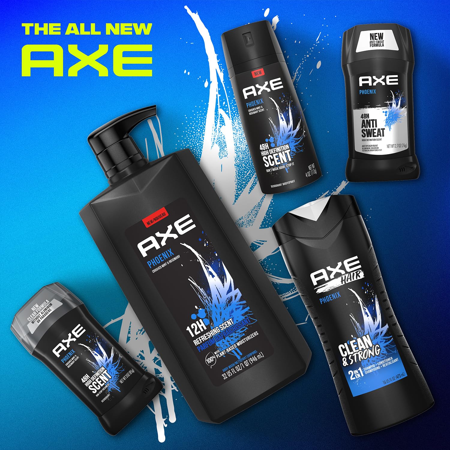 AXE Men's Body Wash & Shower Gel, Phoenix, 3-Pack, 12H Invigorating Crushed Mint & Rosemary Scent, 32 Fl Oz Each - Image 3