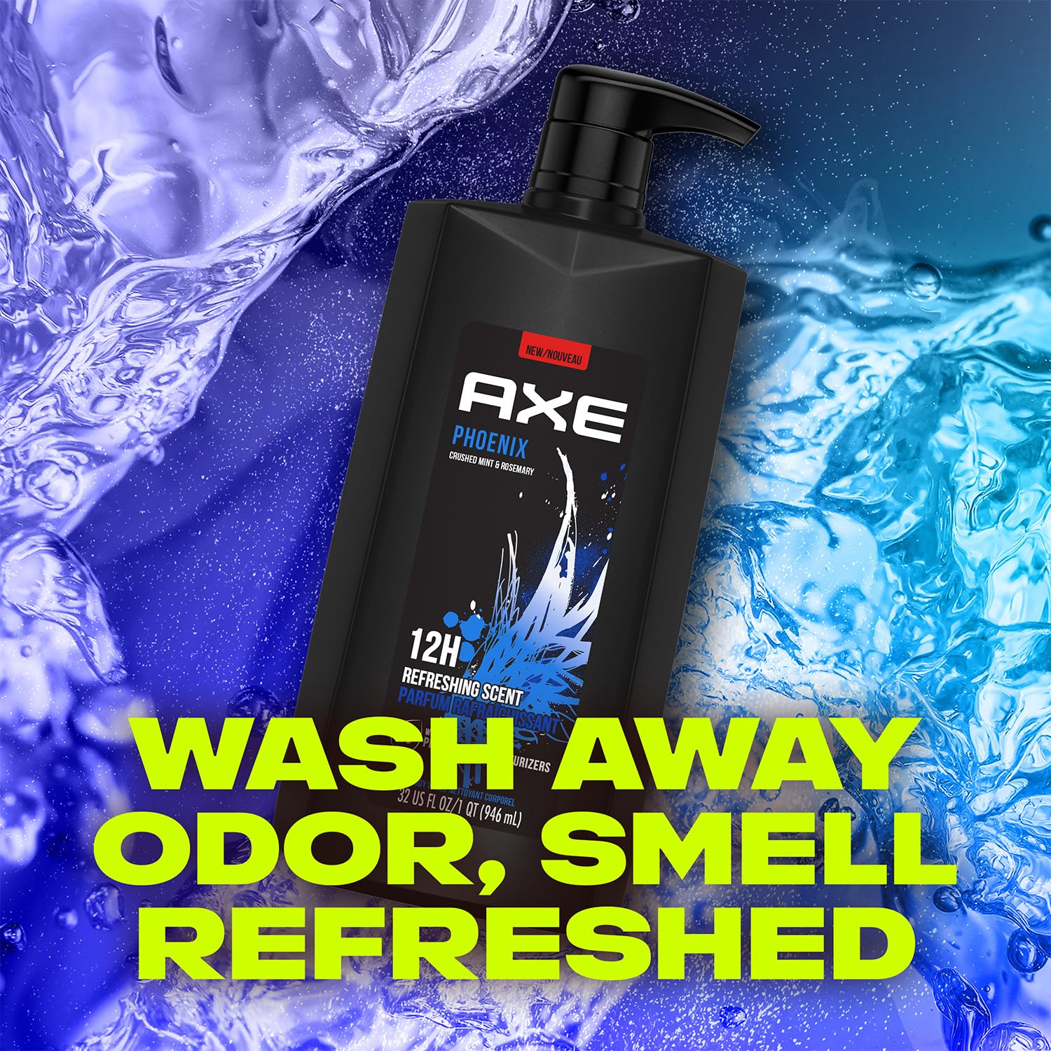 AXE Men's Body Wash & Shower Gel, Phoenix, 3-Pack, 12H Invigorating Crushed Mint & Rosemary Scent, 32 Fl Oz Each - Image 8