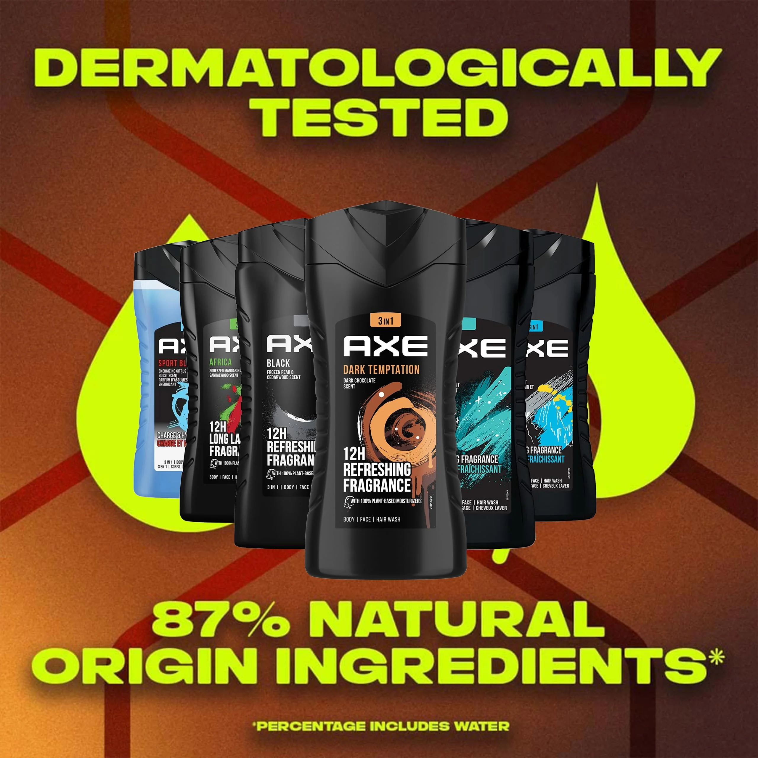 AXE Men's Body Wash Variety Set, 6 Pack, Assorted Scents, 3-in-1 Body, Face and Hair Wash, 8.5 Oz. Each - Image 3