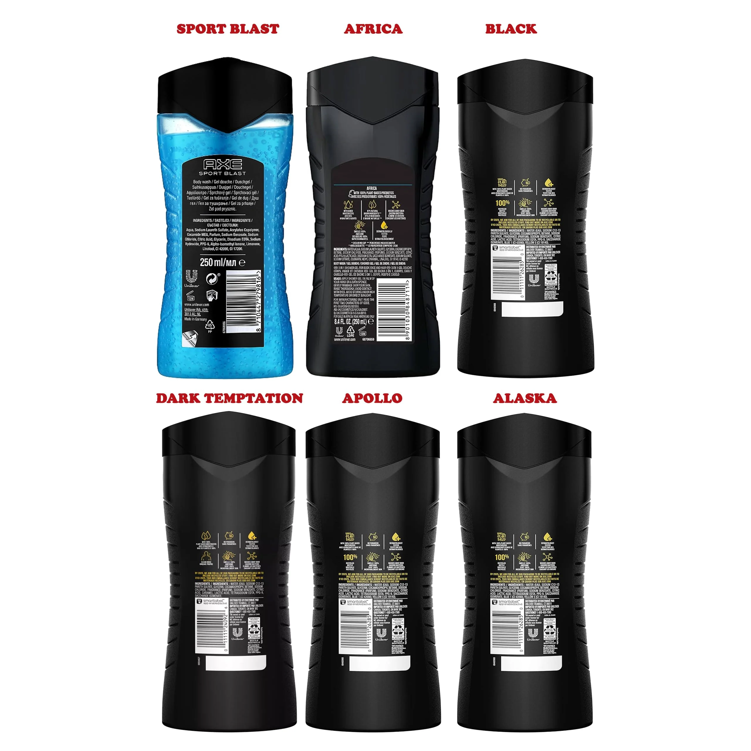 AXE Men's Body Wash Variety Set, 6 Pack, Assorted Scents, 3-in-1 Body, Face and Hair Wash, 8.5 Oz. Each - Image 7