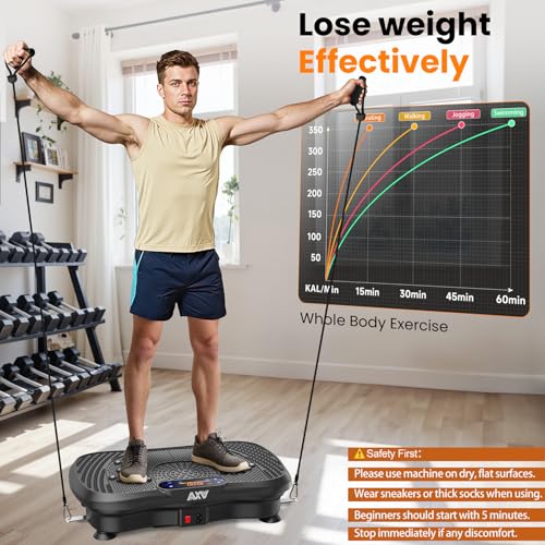 AXV Vibration Plate Fitness Platform Exercise Machine Vibrating Shaking Full Body Shaker Workout Vibrate Stand Shake Board Sport Gym for Weight Loss Fat Burner for Women Men Darkgray - Image 7