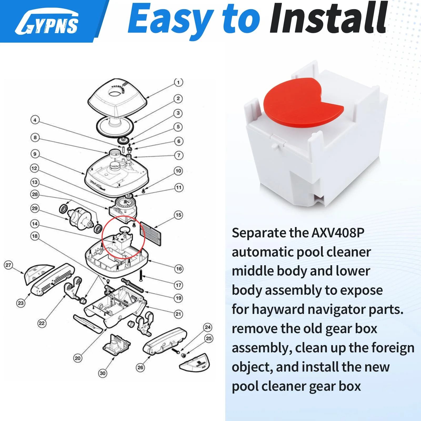 AXV408P Pool Gear Box Assembly Fit for Hayward Navigator Pro Automatic Pool Cleaner, Pool Vacuum Replacement Parts, Compatible with Hayward Navigator Pro Automatic Pool Cleaner 2025ADC and 925ADC - Image 4