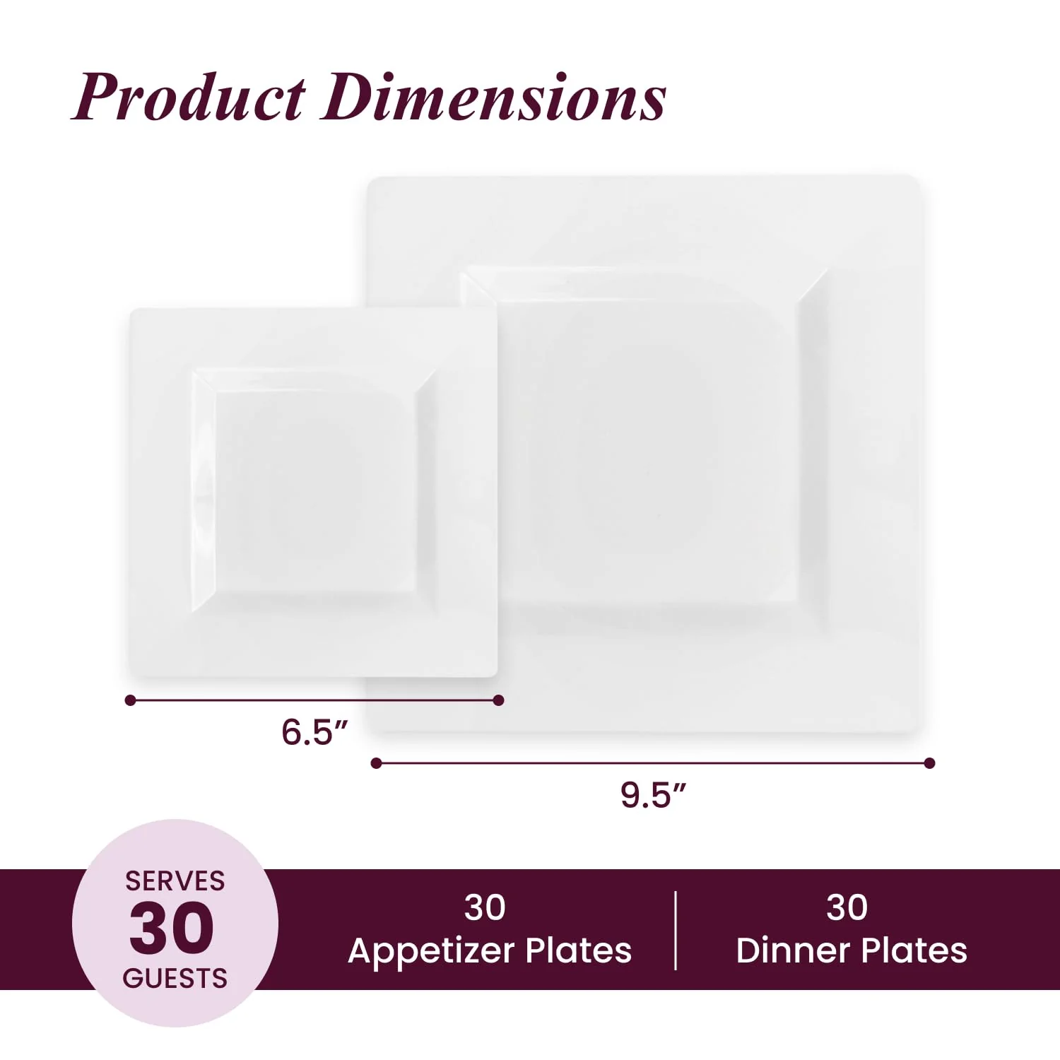 Aya's 60ct White Square Disposable Plates - Heavy Duty Plastic Party Plates for Christmas, Thanksgiving (30 Dinner & 30 Salad) - Image 6