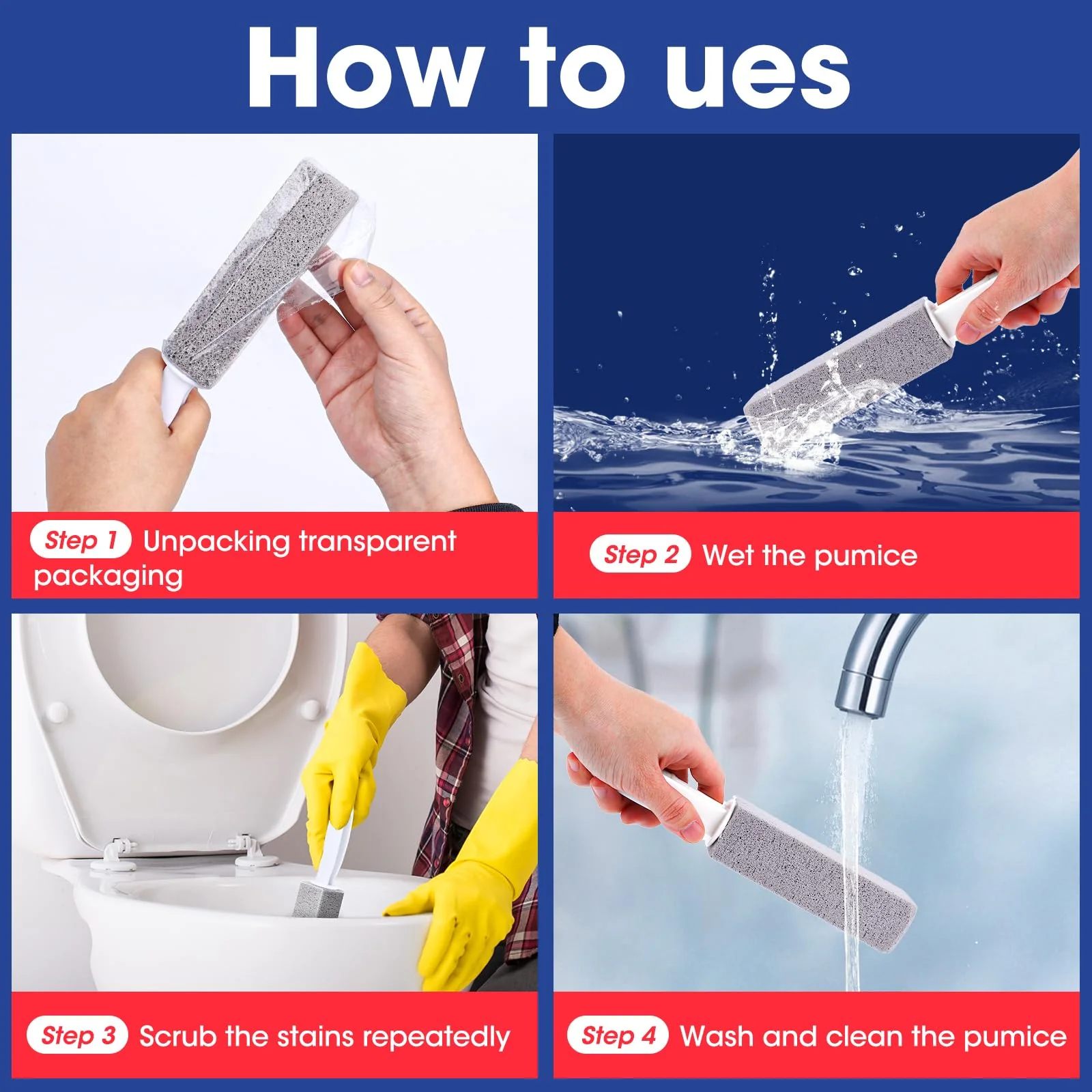 AZEN 10 Pack Pumice Stone for Cleaning, Pumie Scouring Stick with Handle, Pumice Stone Toilet Bowl Cleaner, Hard Water Stain Remover for Toilet, Bathroom, Kitchen Sink, Grill - Image 3