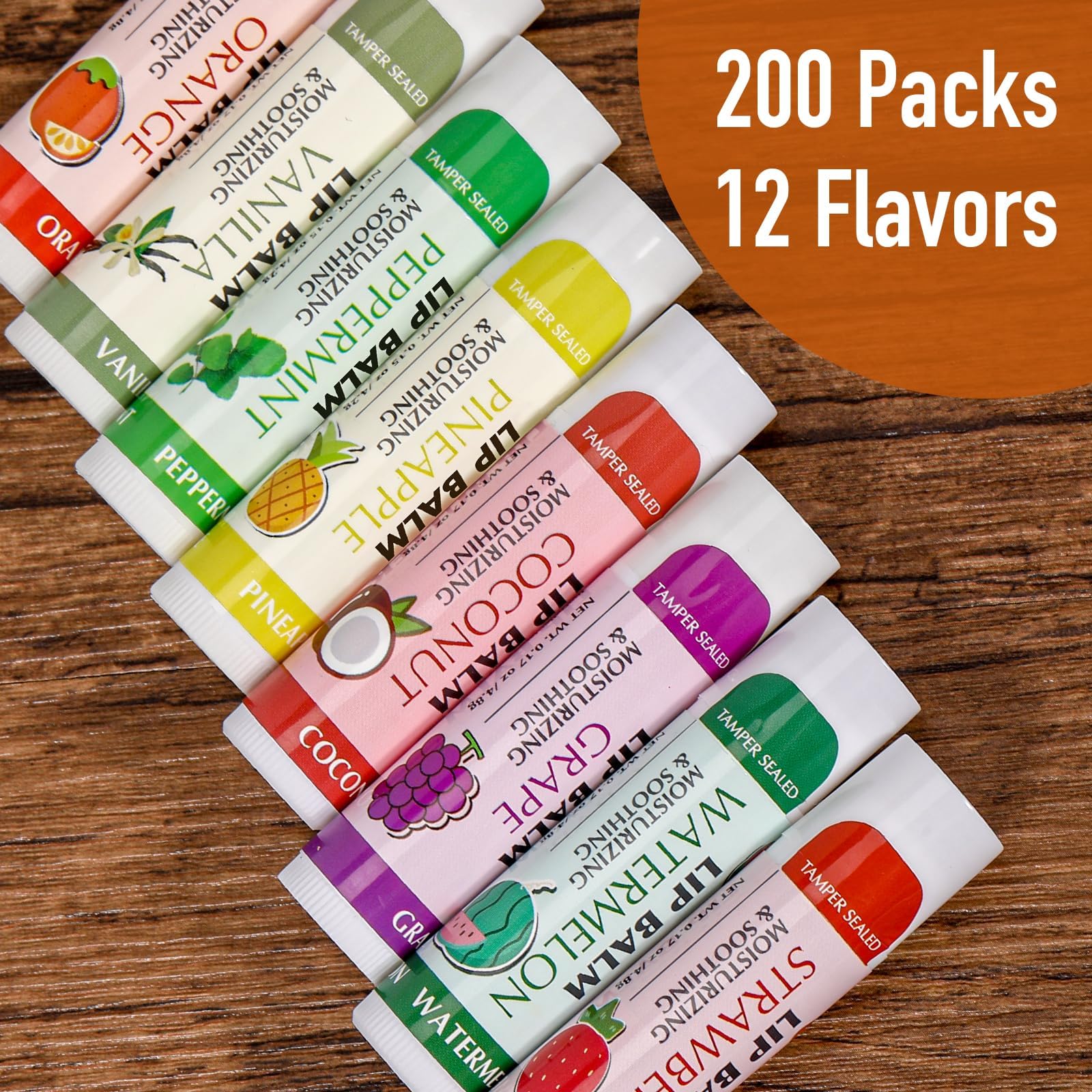AZEN 200 Pack Lip Balm Bulk, Moisturizing Lip Balms for dry cracked lips, Mothers Day Gifts Easter Basket Stuffers - 12 Flavors - Image 4