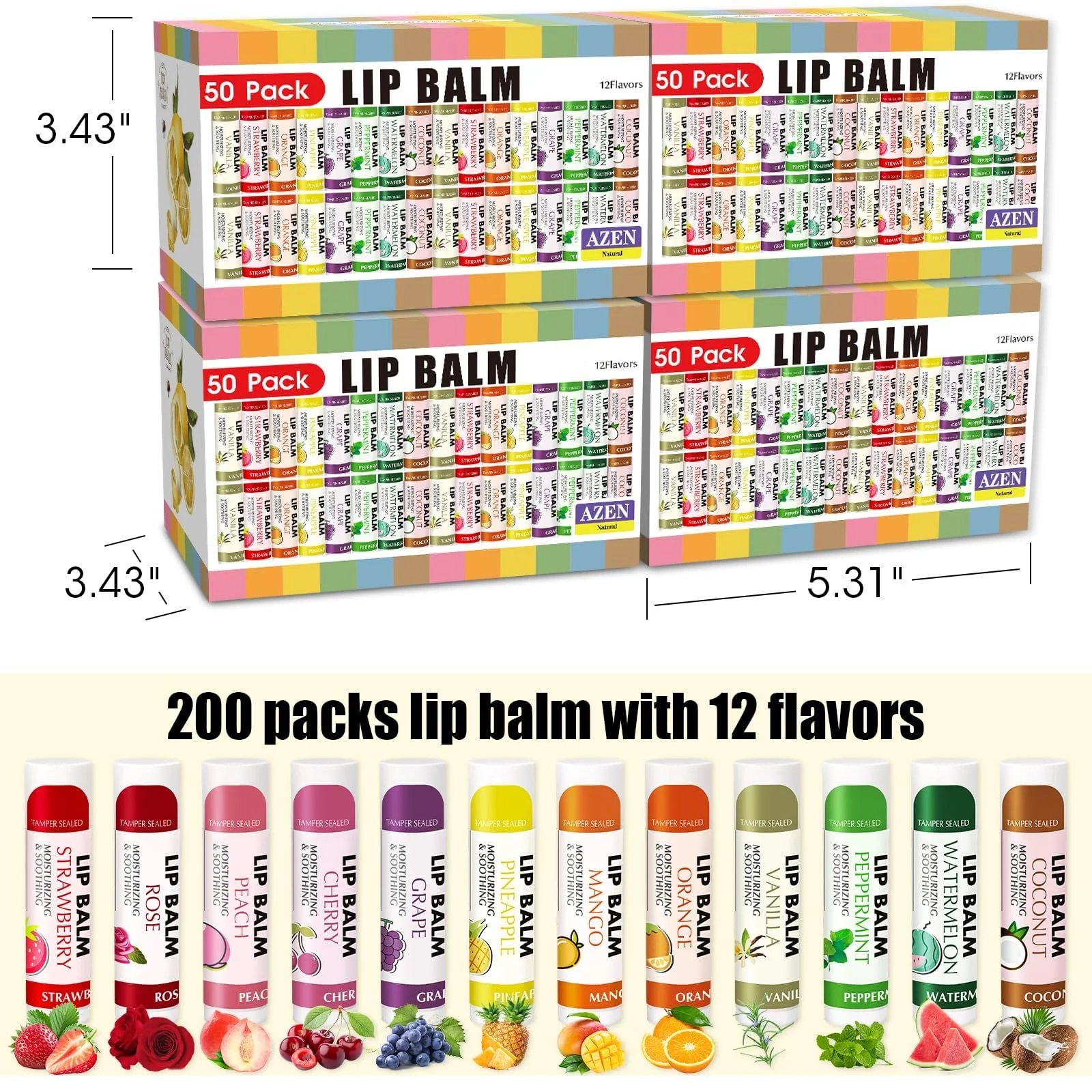 AZEN 200 Pack Lip Balm Bulk, Moisturizing Lip Balms for dry cracked lips, Mothers Day Gifts Easter Basket Stuffers - 12 Flavors - Image 9