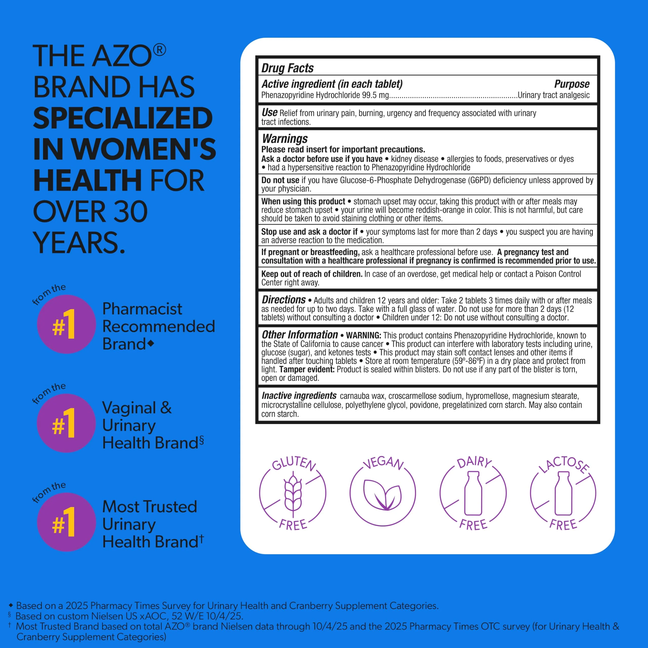 AZO Urinary Pain Relief Maximum Strength, Fast relief of UTI Pain, Burning & Urgency, Targets Source of Pain, #1 Most Trusted Brand, 24 Tablets - Image 3