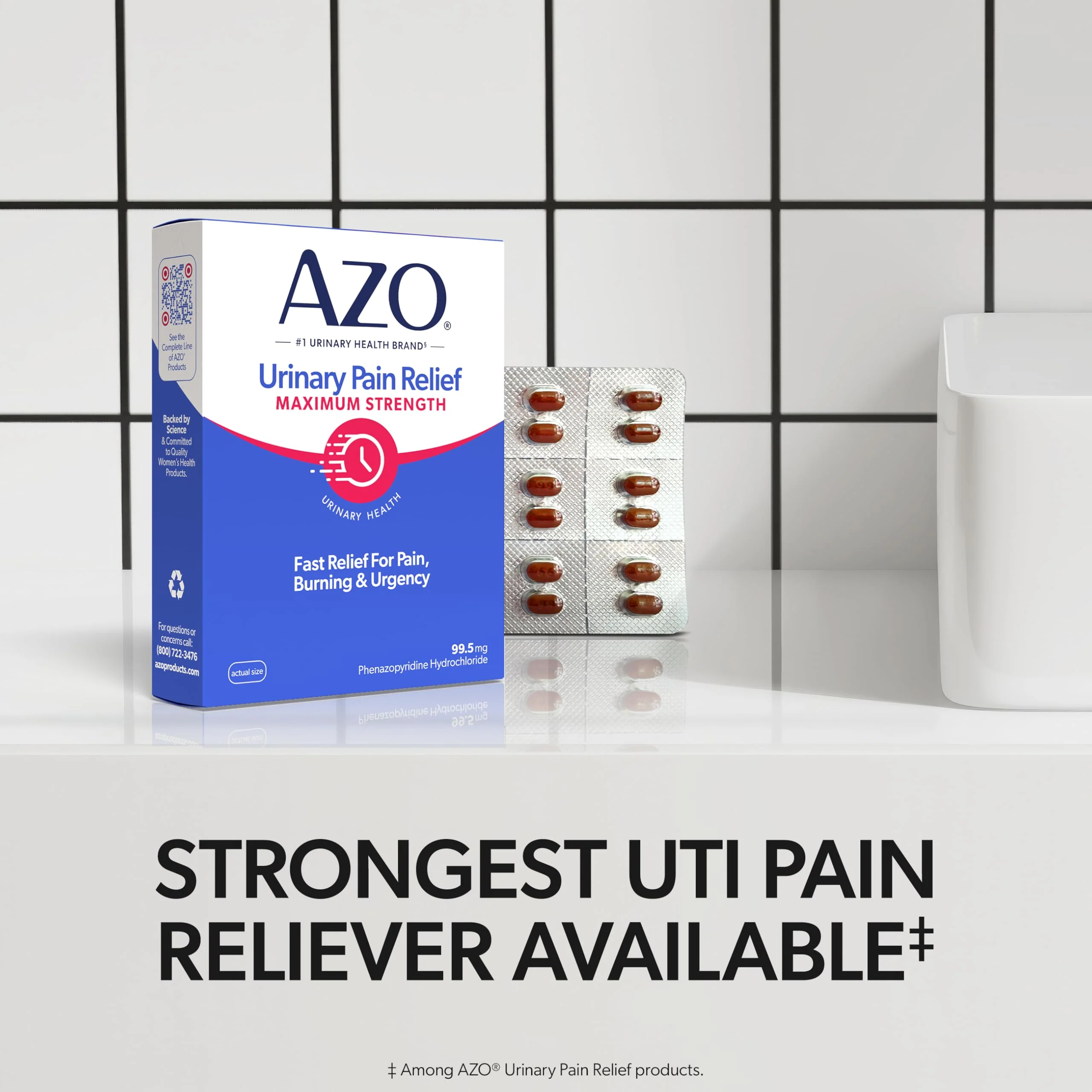 AZO Urinary Pain Relief Maximum Strength, Fast relief of UTI Pain, Burning & Urgency, Targets Source of Pain, #1 Most Trusted Brand, 24 Tablets - Image 6