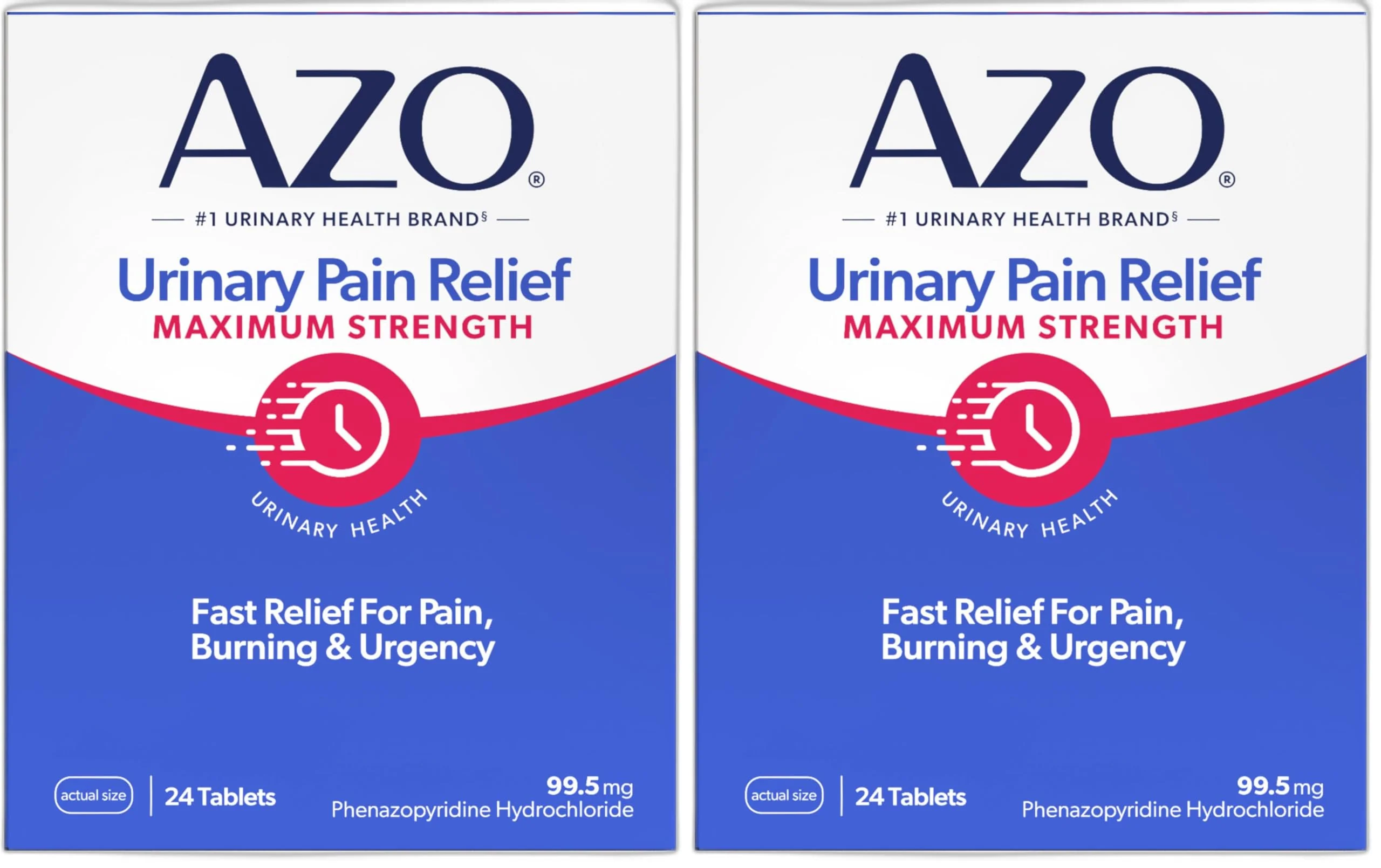 AZO Urinary Pain Relief Maximum Strength | Fast Relief of UTI Pain, Burning & Urgency | Targets Source of Pain | #1 Most Trusted Brand | 24 Tablets (Pack of 2)