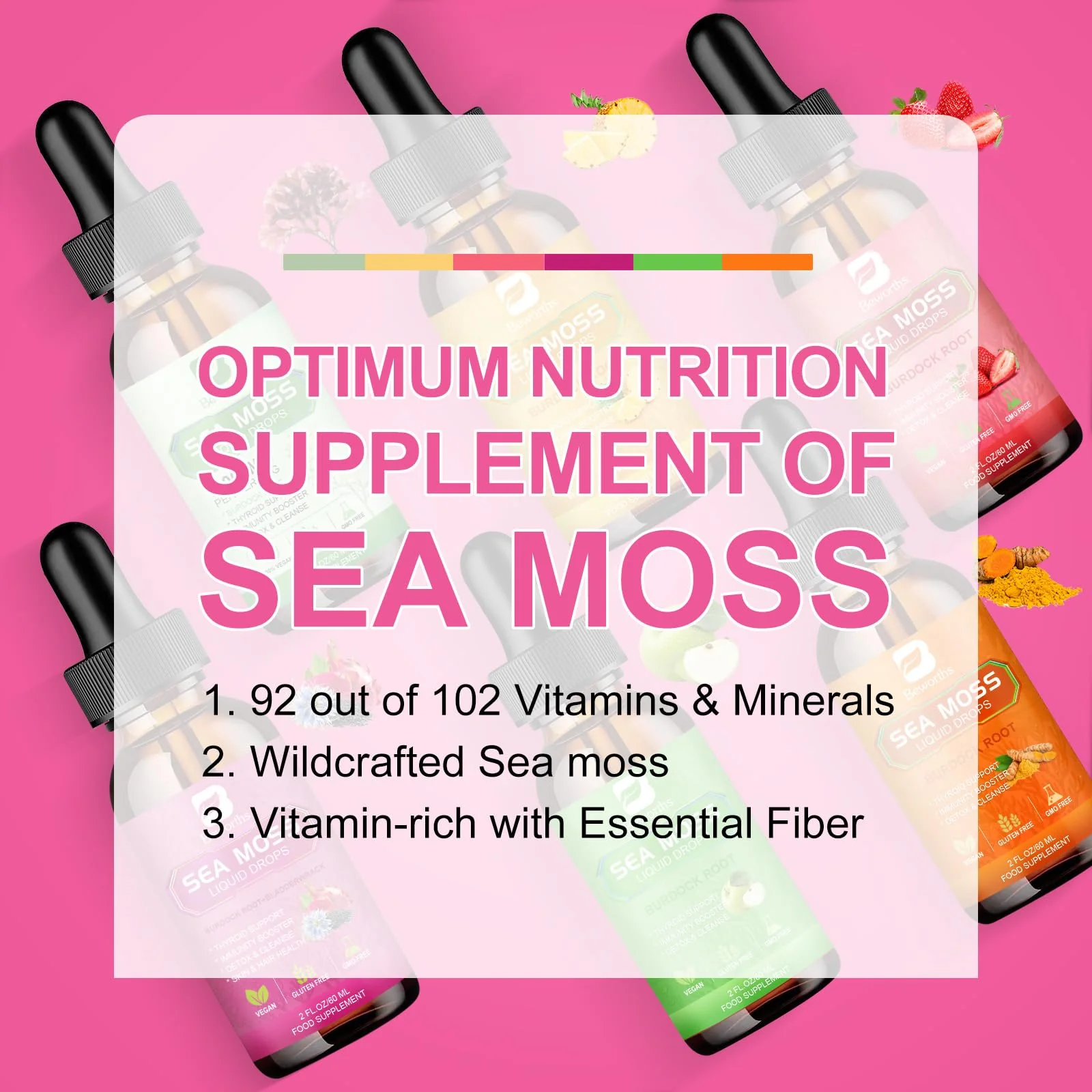 B BEWORTHS Sea Moss Liquid Drops - Black Seed Oil & Irish Sea Moss Gel with Burdock Root Bladderwrack, Elderberry, Spirulina, Seamoss Supplement for Energy Booster, Digestive Health - 4 Fl Oz, Vegan - Image 2