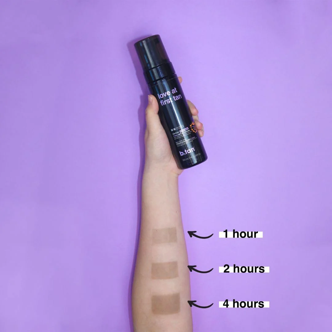 b.tan Violet Self Tanner Mousse Bundle | Love At First Tan - Best, 1 Hour Express Sunless Tanning Foam, Cancels Orange Tones, Dark Bronzing Glow, No Fake Tan Smell, Face & Body, 6.7 Fl Oz, Pack of 2 - Image 6