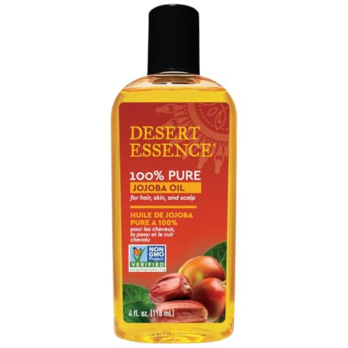 Desert Essence 100% Pure Jojoba Oil - Hair & Skin Oil - Suitable For All Skin Types - No Oily Residue May Help Prevent Flakiness - Makeup Remover - Aftershave Moisturizer (4 Fl Oz (Pack of 1))