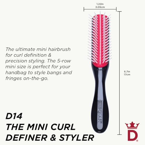 Denman Mini Curl Definer & Styler 5 Row Hairbrush for Detangling, Separating, and Defining Curls, Curly Hairbrush, Sleek Blowdrying - D14 - Image 2