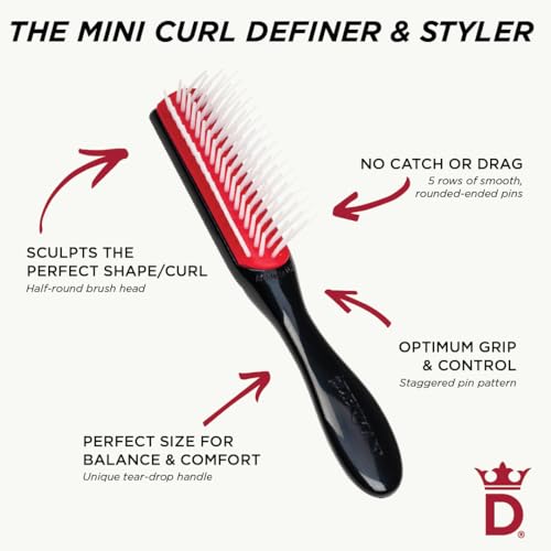 Denman Mini Curl Definer & Styler 5 Row Hairbrush for Detangling, Separating, and Defining Curls, Curly Hairbrush, Sleek Blowdrying - D14 - Image 5