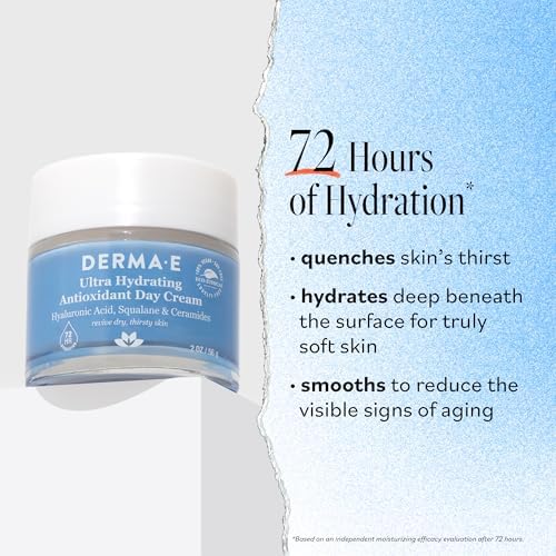 Derma E Ultra Hydrating Antioxidant Day Cream – Face Moisturizer with Hyaluronic Acid, Squalane, and Ceramides to Smooth and Nourish, Hydrating Face Moisturizer for Sensitive Skin, 2 Fl Oz - Image 2