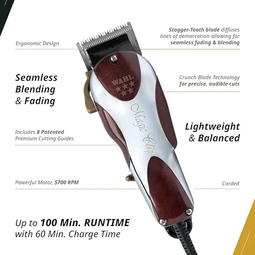 Wahl Professional 5 Star Series Magic Clip Corded Clipper Precision Fade Zero Overlap Adjustable Blades V9000 Motor Chrome - Image 3