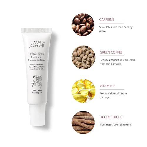 100% PURE Coffee Bean Caffeine Eye Cream Refresh & Hydrate Under Eye Treatment Reduce Puffiness, Dark Circles, Wrinkles with Green Tea, Rose Hip, Vitamin E - Youthful Vibrant Eyes - Vegan - 1 oz - Image 5
