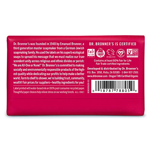 Dr. Bronner's - Pure-Castile Bar Soap (Rose, 5 ounce, 6-Pack) - Made with Organic Oils, For Face, Body and Hair, Gentle and Moisturizing, Biodegradable, Vegan, Cruelty-free, Non-GMO - Image 2