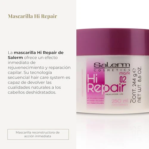 Salerm - Repairing Hair Mask - Hi Repair Mask 02-250 ml - Deep Hydration for Damaged Hair - Repairs and Rejuvenates - Shinier and Softer Hair - Immediate Effect - Image 2
