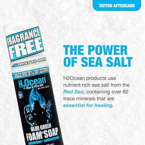H2Ocean Blue Green Foam Soap - Tattoo Foam Antibacterial Soap for Tattoo Aftercare - Tattoo Care with Aloe Vera - Travel-Size Tattoo Moisturizer Soap - 1.7 oz - Image 3