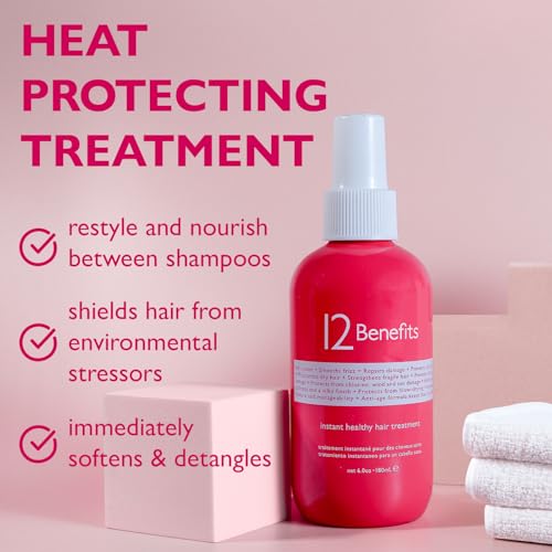 12 Benefits Instant Healthy Hair Treatment, Leave-In Conditioning, Smoothes Frizz, Strengthens & Repairs, Heat Protection Spray, 6 Fl Oz (Pack of 2) - Image 2