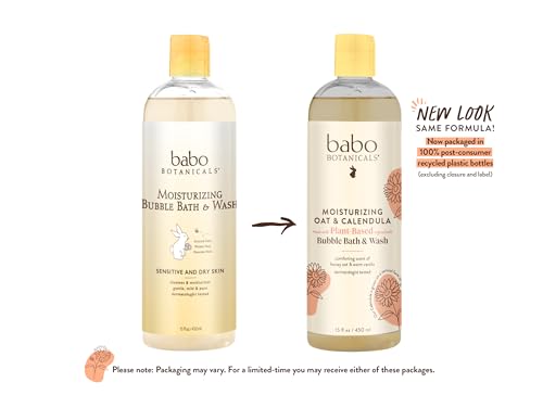 Babo Botanicals Moisturizing Oat & Calendula 2-in-1 Bubble Bath & Wash - for Dry or Sensitive Skin - for All Ages - Vegan - Lightly Scented - 1 or 2 Pack - Image 2