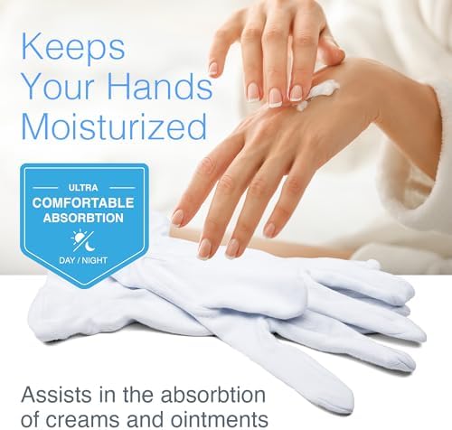 Cara Moisturizing Eczema 100% Premium Cotton Gloves, Medium, White, 24 Pair - Image 3