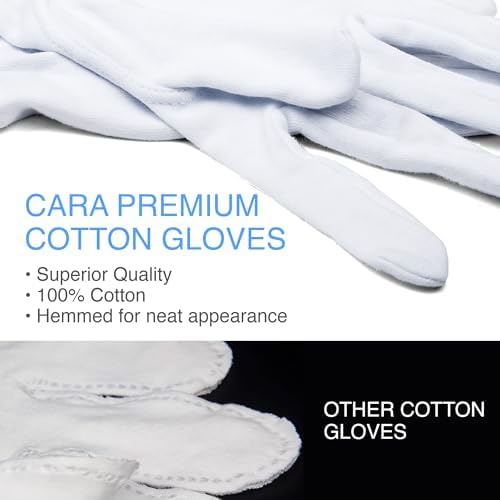 Cara Moisturizing Eczema 100% Premium Cotton Gloves, Medium, White, 24 Pair - Image 5