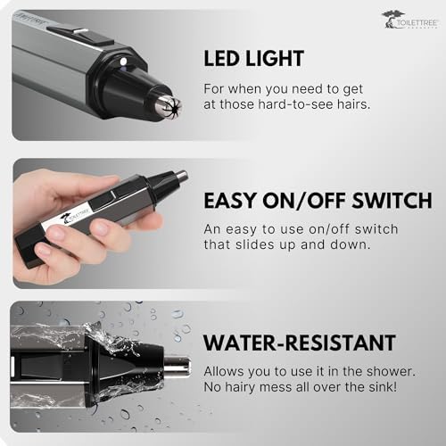 ToiletTree Products Nose Hair Trimmer with LED Light - Stainless Steel, Heavy-Duty Casing - Ear & Nose Hair Trimmer - Men's Grooming Trimmer for Beard, Eyebrows, and Ears - Image 3