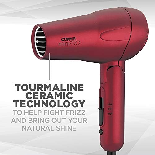 Conair miniPRO Tourmaline Ceramic Travel Hair Dryer with Folding Handle, Red - Image 3