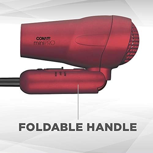 Conair miniPRO Tourmaline Ceramic Travel Hair Dryer with Folding Handle, Red - Image 4