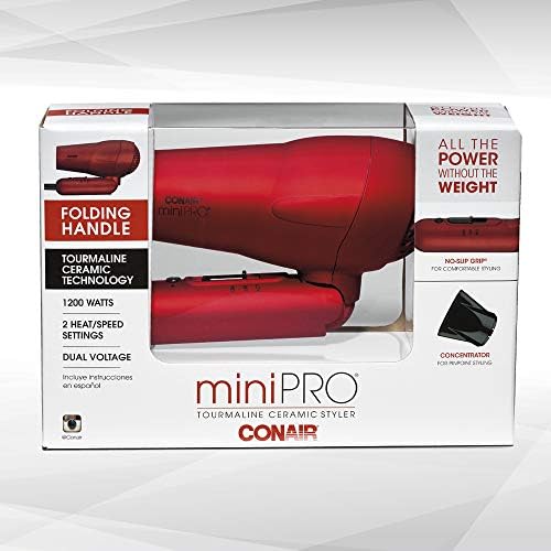 Conair miniPRO Tourmaline Ceramic Travel Hair Dryer with Folding Handle, Red - Image 7
