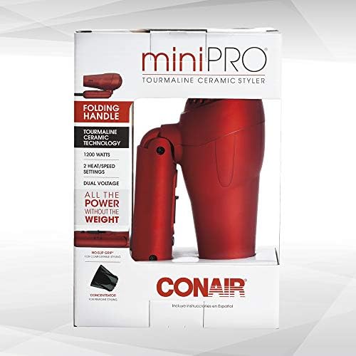 Conair miniPRO Tourmaline Ceramic Travel Hair Dryer with Folding Handle, Red - Image 8