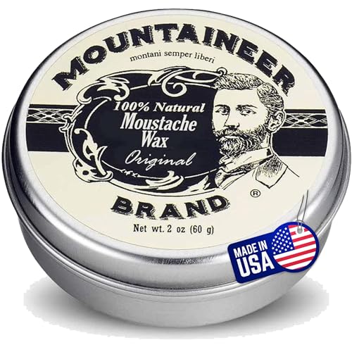 Mountaineer Brand Mustache Wax for Men | 100% Natural Beeswax/Plant Based Oils | Grooming Beard Moustache Wax Tin | Lasting Hold | Smooth, Condition, Styling Balm | Original Blend Scent 2oz